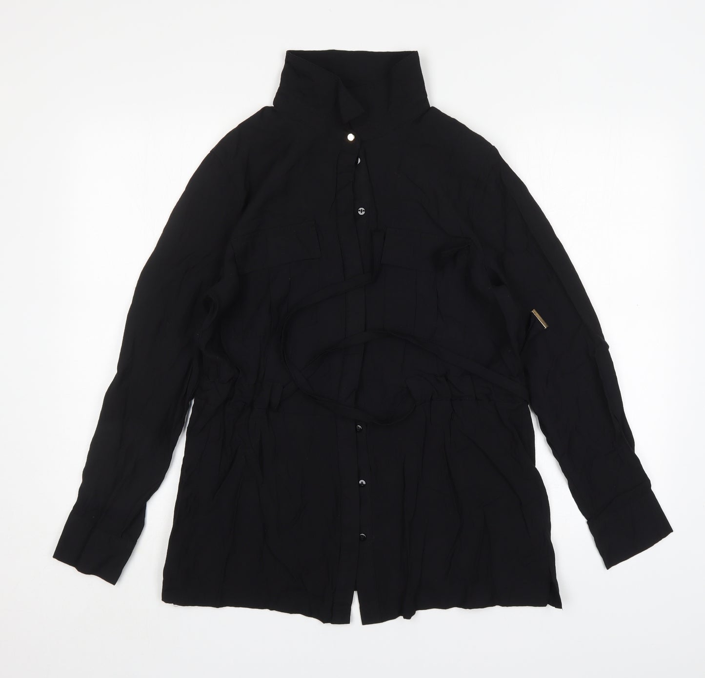 Primark Womens Black  Viscose Basic Button-Up Size 16 Collared