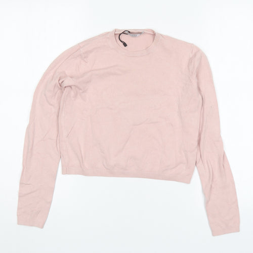 Bershka Womens Pink Round Neck  Acrylic Pullover Jumper Size S