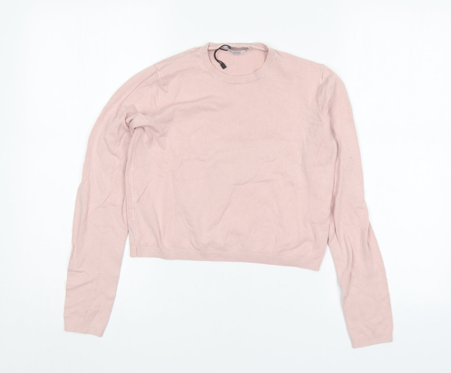 Bershka Womens Pink Round Neck  Acrylic Pullover Jumper Size S