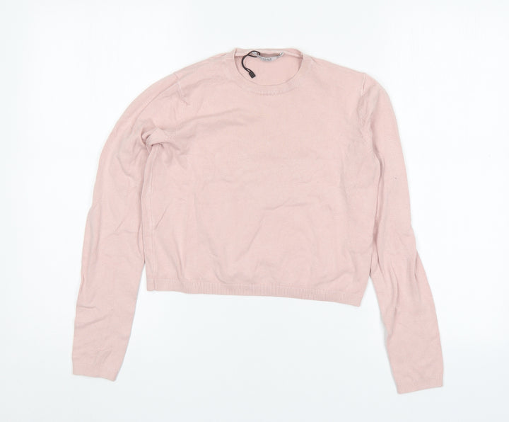 Bershka Womens Pink Round Neck Acrylic Pullover Jumper Size S