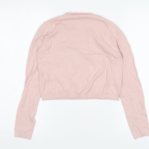 Bershka Womens Pink Round Neck  Acrylic Pullover Jumper Size S