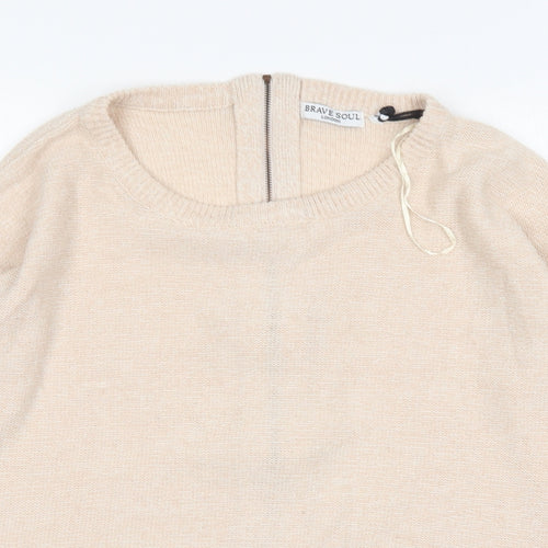 Brave Soul Womens Pink Round Neck  Acrylic Pullover Jumper Size XS