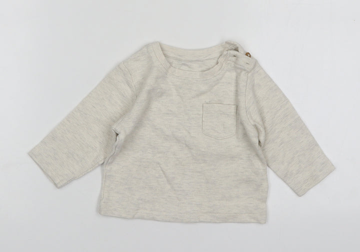 M&S Boys Beige  Cotton Basic T-Shirt Size 6-9 Months Round Neck