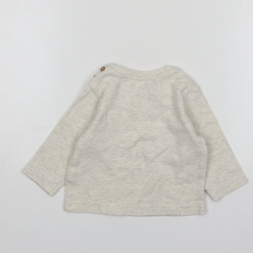 M&S Boys Beige  Cotton Basic T-Shirt Size 6-9 Months Round Neck