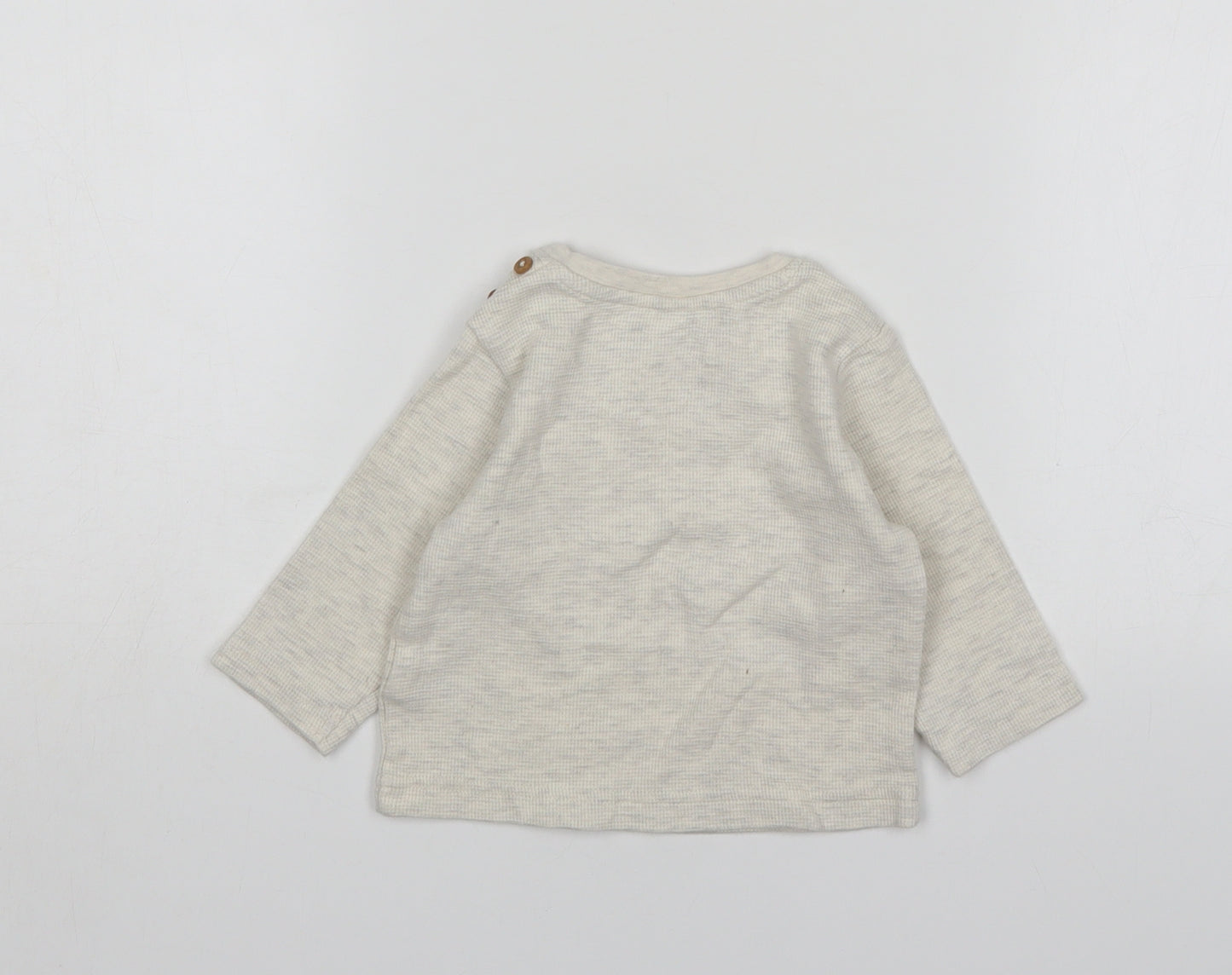 M&S Boys Beige  Cotton Basic T-Shirt Size 6-9 Months Round Neck