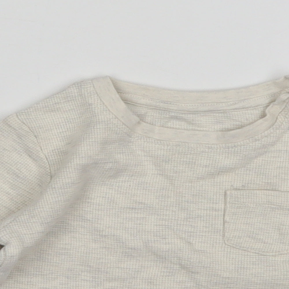 M&S Boys Beige  Cotton Basic T-Shirt Size 6-9 Months Round Neck