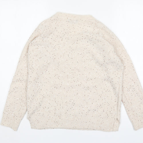 Peacocks Womens Beige V-Neck  Acrylic Pullover Jumper Size S