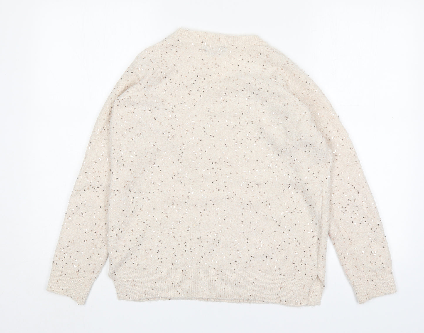 Peacocks Womens Beige V-Neck  Acrylic Pullover Jumper Size S