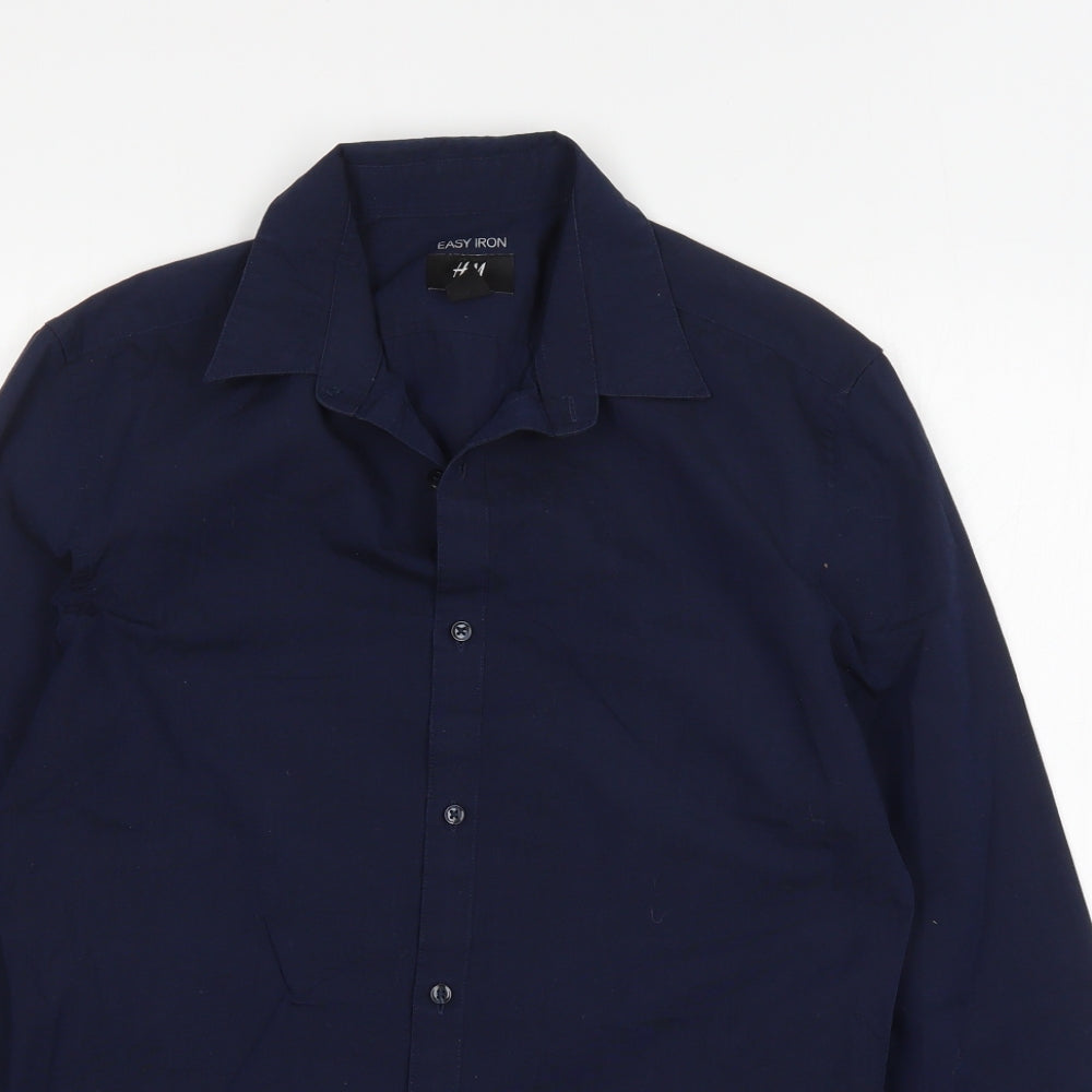 H&M Mens Blue  Polyester  Dress Shirt Size S Collared