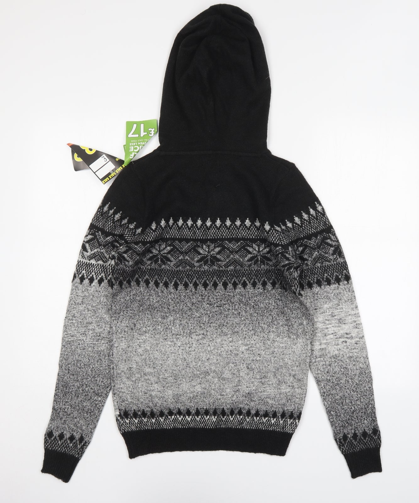 NEXT Mens Grey Fair Isle Acrylic Pullover Hoodie Size XS