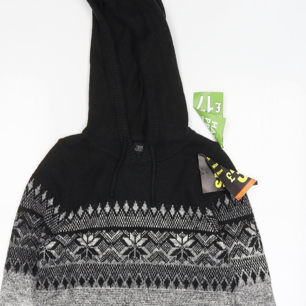 NEXT Mens Grey Fair Isle Acrylic Pullover Hoodie Size XS