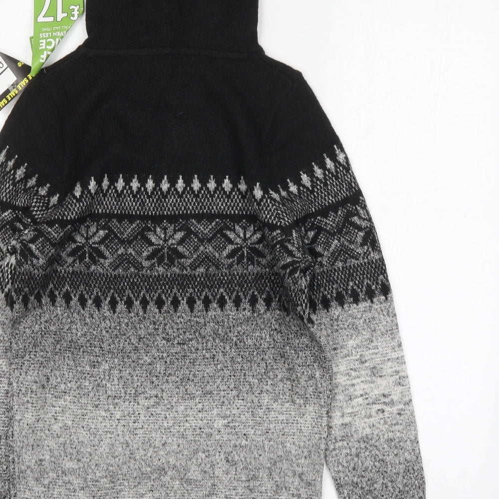 NEXT Mens Grey Fair Isle Acrylic Pullover Hoodie Size XS