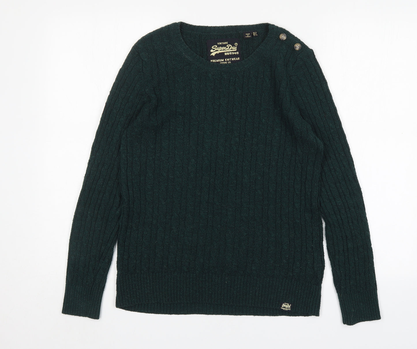 Superdry Womens Green Round Neck  Acrylic Pullover Jumper Size 12