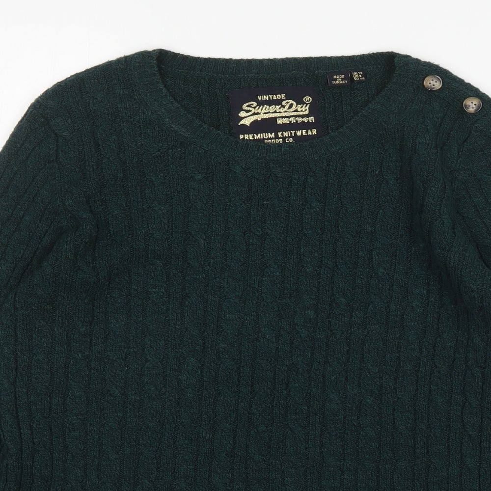 Superdry Womens Green Round Neck  Acrylic Pullover Jumper Size 12