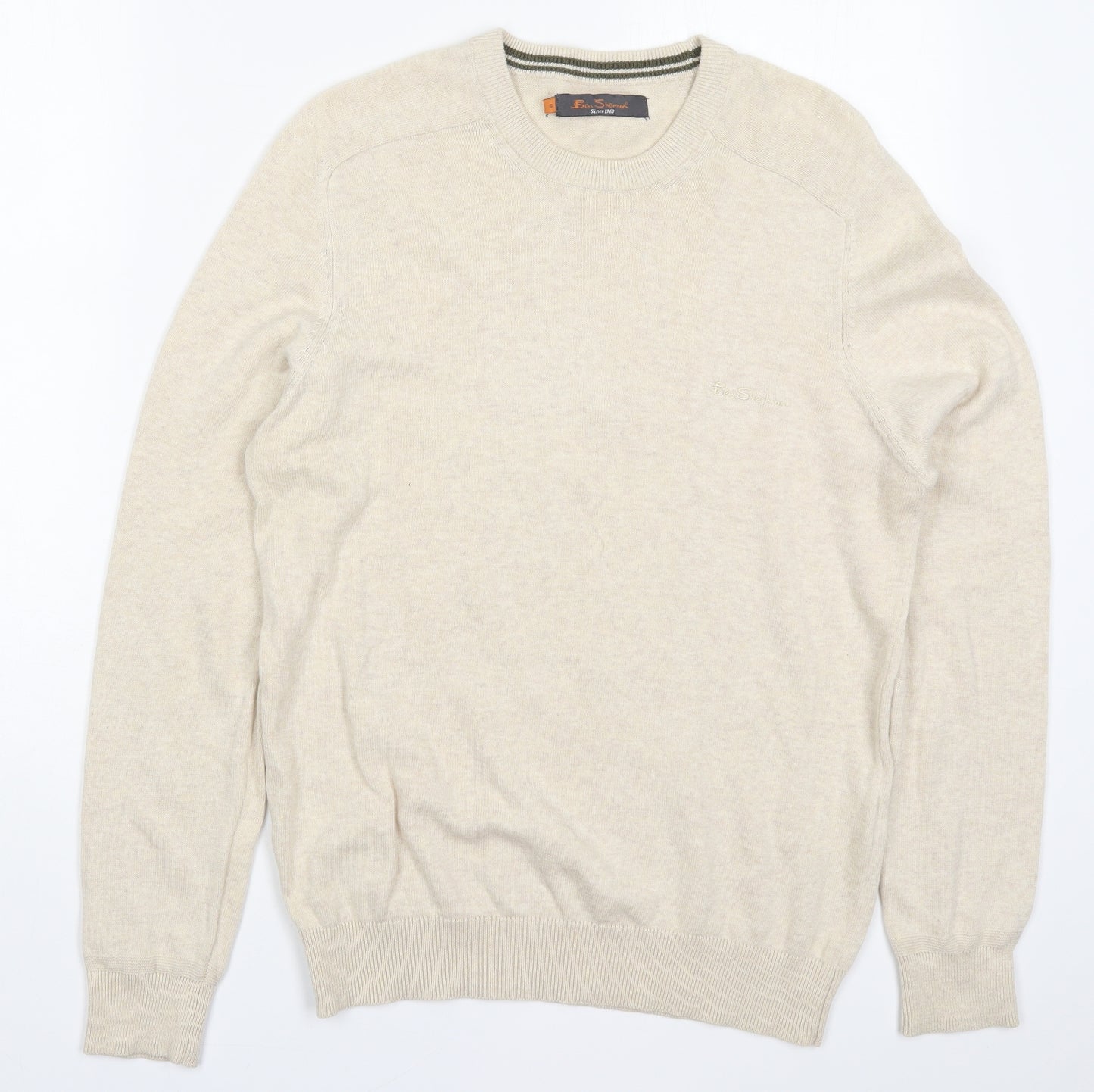 Be Sherman Mens Beige Round Neck  Cotton Pullover Jumper Size S