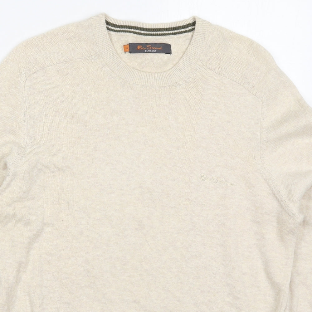 Be Sherman Mens Beige Round Neck  Cotton Pullover Jumper Size S