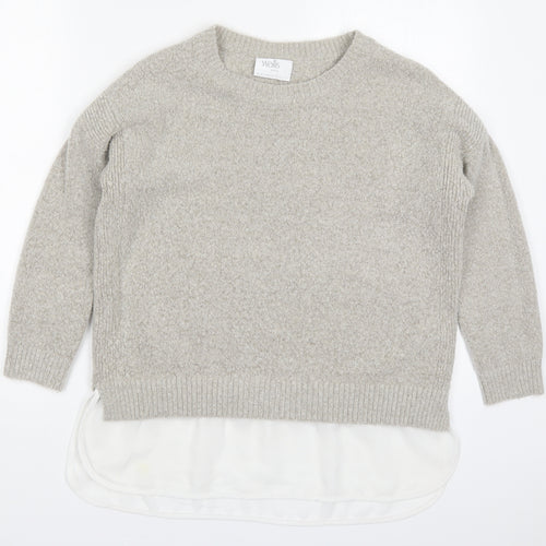 Wallis Womens Grey Round Neck  Acrylic Pullover Jumper Size M