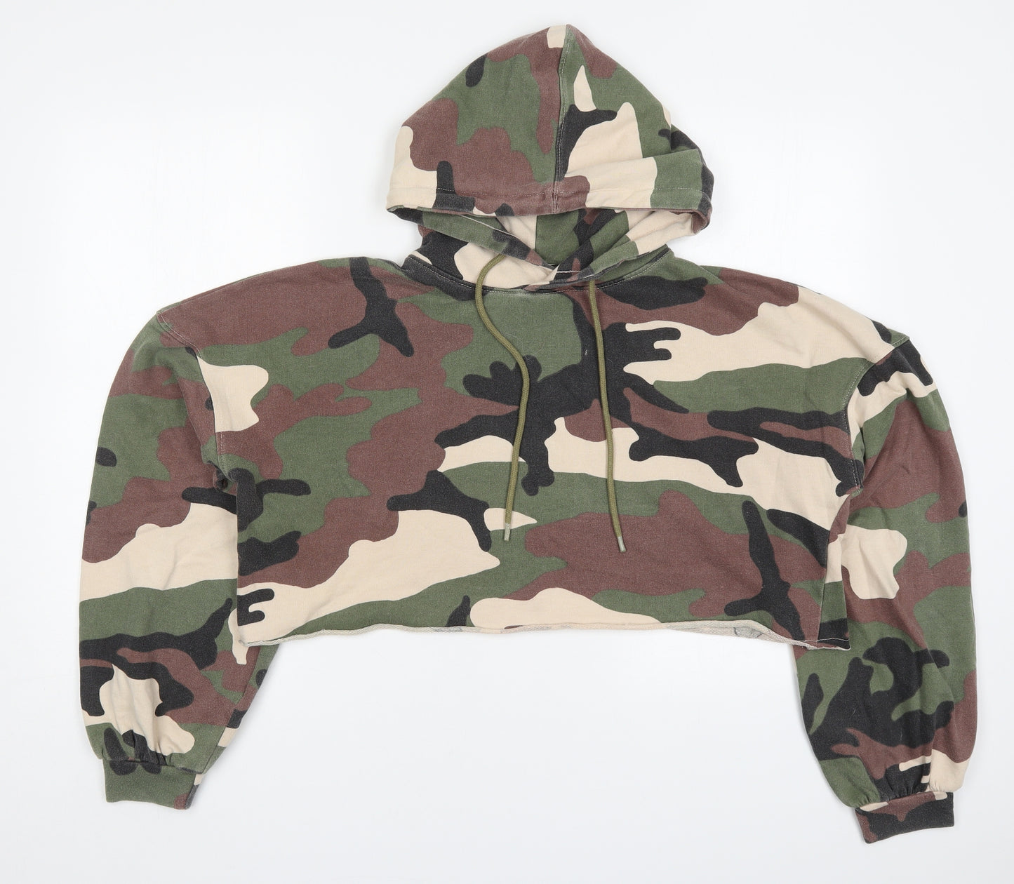 Missguided Womens Green Camouflage Cotton Pullover Hoodie Size 12  Pullover