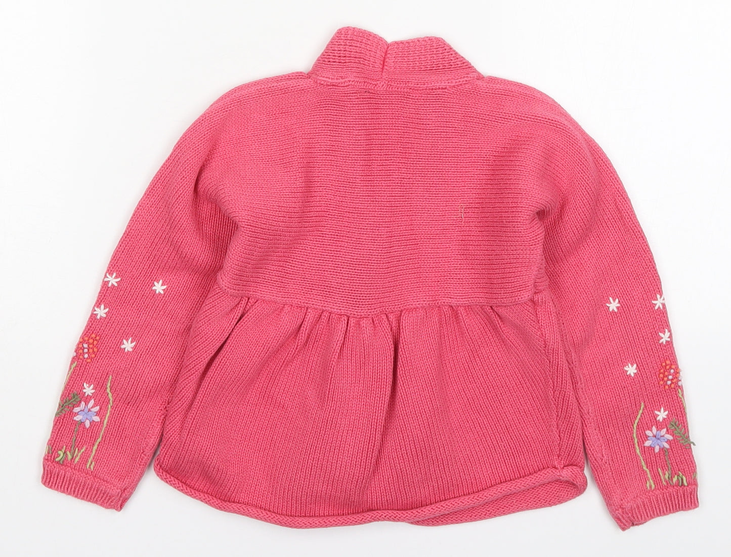 John Rocha Girls Pink V-Neck Floral Cotton Cardigan Jumper Size 5 Years  Button