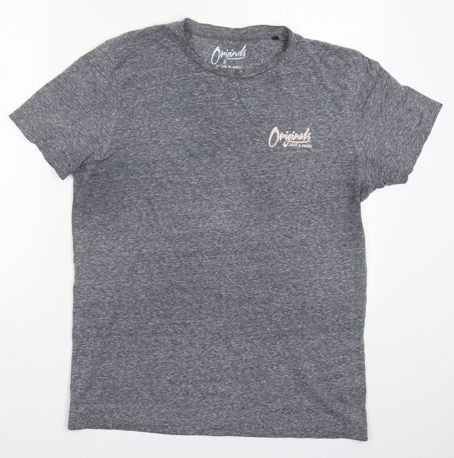 JACK & JONES Mens Grey  Cotton  T-Shirt Size L Crew Neck