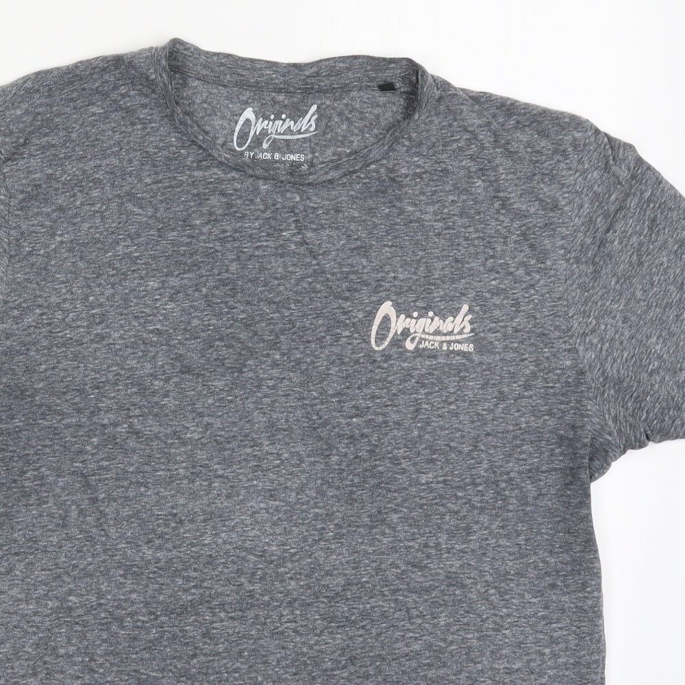 JACK & JONES Mens Grey  Cotton  T-Shirt Size L Crew Neck