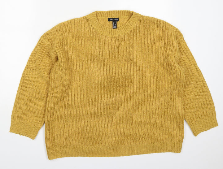 New Look Womens Yellow Round Neck  Acrylic Pullover Jumper Size S