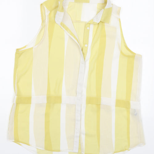 Knitmania Womens Yellow Striped Polyester Basic Button-Up Size 12 Collared