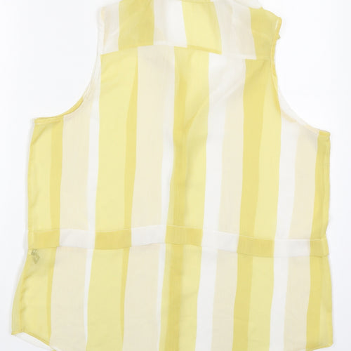 Knitmania Womens Yellow Striped Polyester Basic Button-Up Size 12 Collared