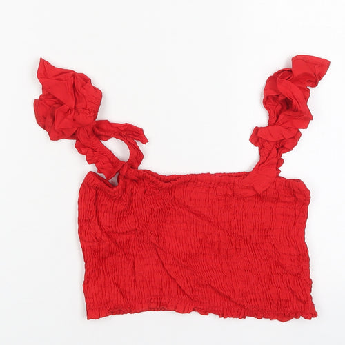 PRETTYLITTLETHING Womens Red  Viscose Cropped Tank Size 8 Square Neck