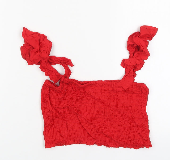 PRETTYLITTLETHING Womens Red  Viscose Cropped Tank Size 8 Square Neck
