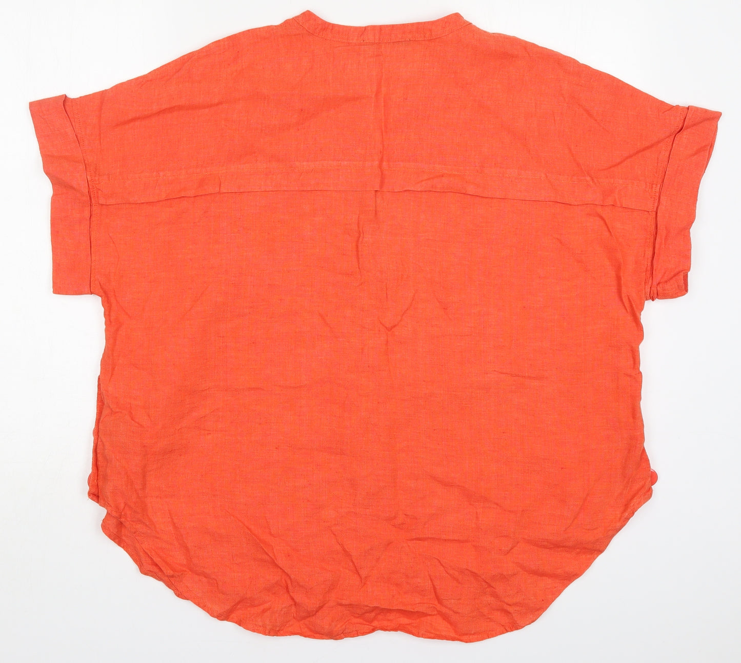 Marks and Spencer Womens Orange  Linen Basic T-Shirt Size 16 V-Neck