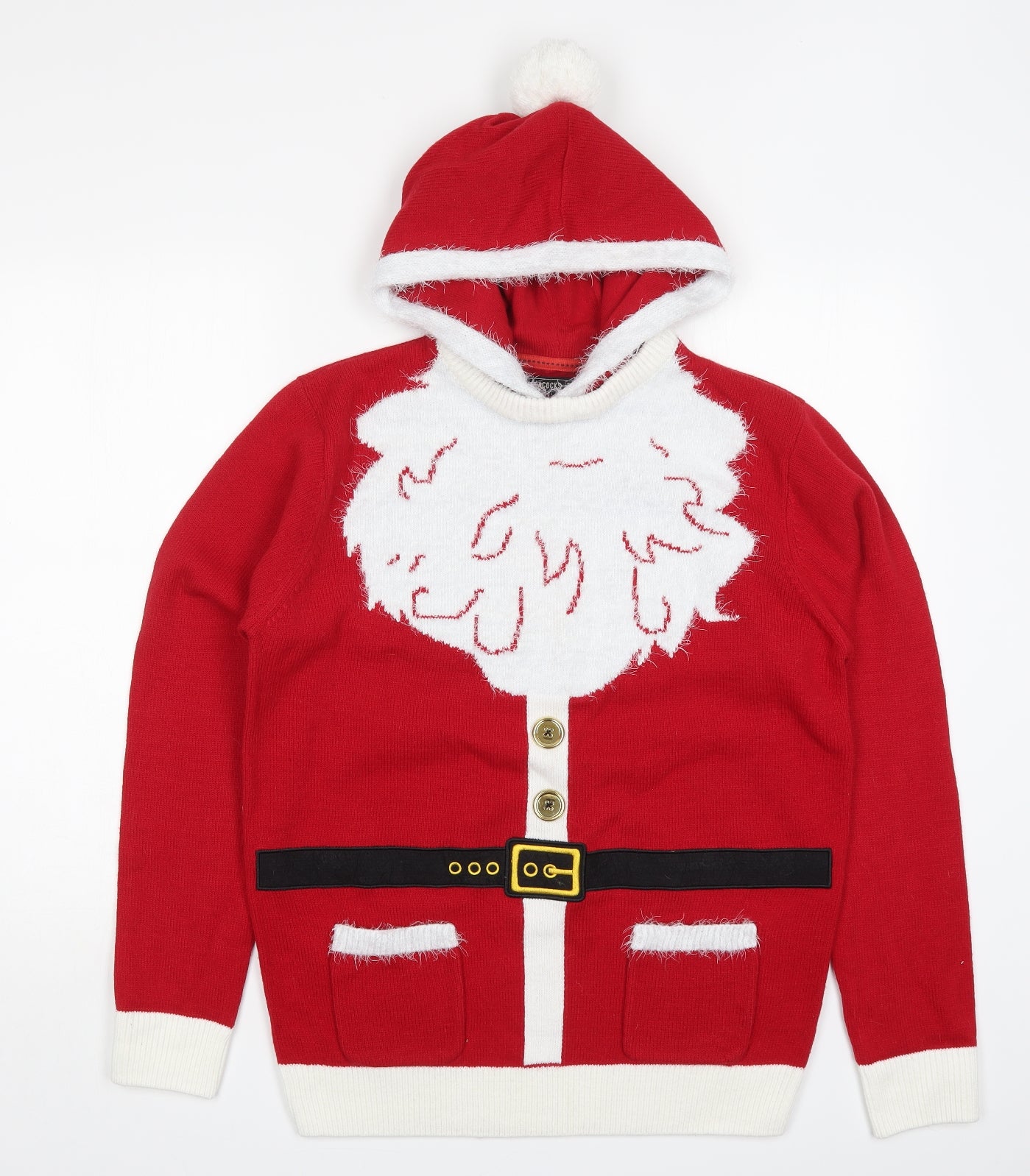 Peacocks Mens Red  Acrylic Pullover Hoodie Size M   - Santa Claus