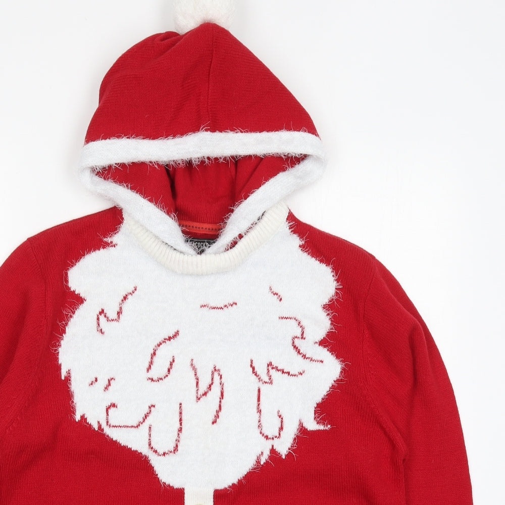 Peacocks Mens Red  Acrylic Pullover Hoodie Size M   - Santa Claus