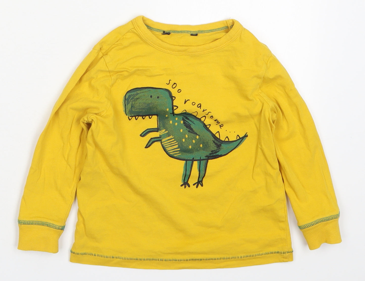 Ge3rge Boys Yellow  Cotton Basic T-Shirt Size 18-24 Months Crew Neck Pullover - So Roarsome Dinosaur