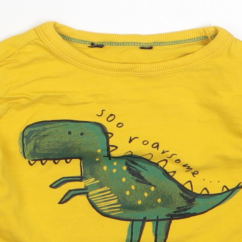 Ge3rge Boys Yellow  Cotton Basic T-Shirt Size 18-24 Months Crew Neck Pullover - So Roarsome Dinosaur