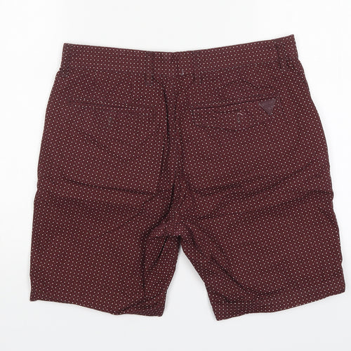 Soviet Mens Red Polka Dot Cotton Bermuda Shorts Size S L8 in Regular Button - Burgundy