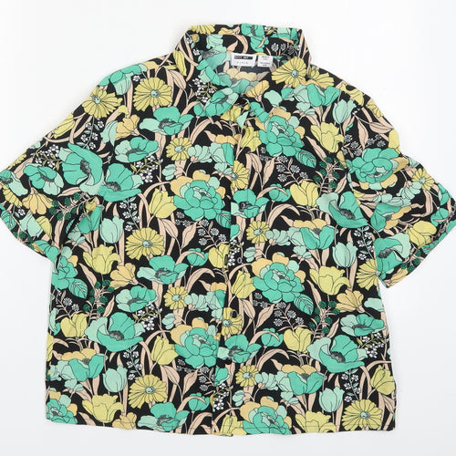 Noisy may Womens Green Floral Polyester Basic Button-Up Size S Collared