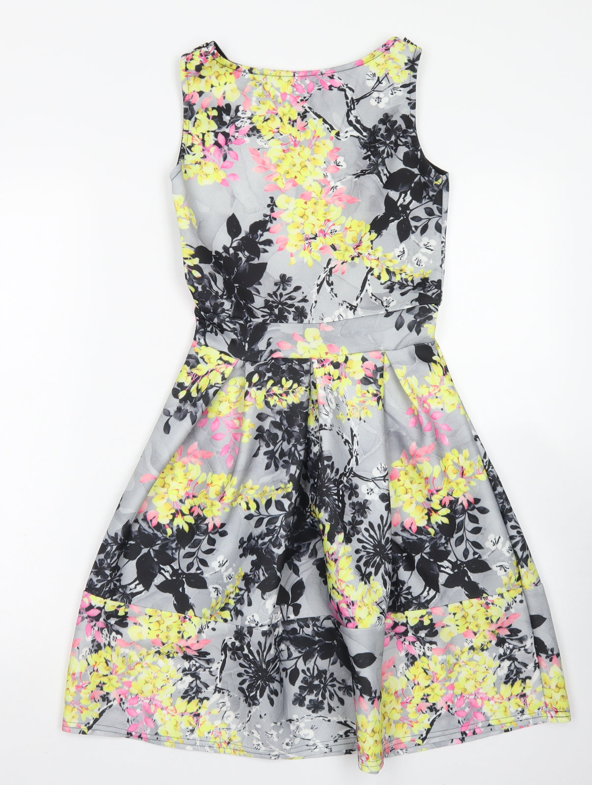 Want That Trend Womens Grey Floral Polyester Skater Dress  Size 8  Round Neck