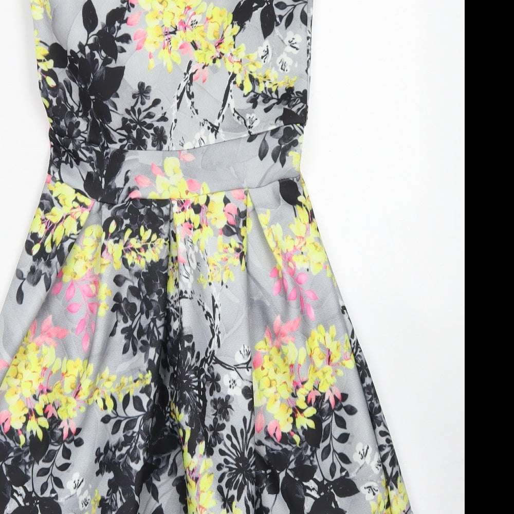 Want That Trend Womens Grey Floral Polyester Skater Dress  Size 8  Round Neck