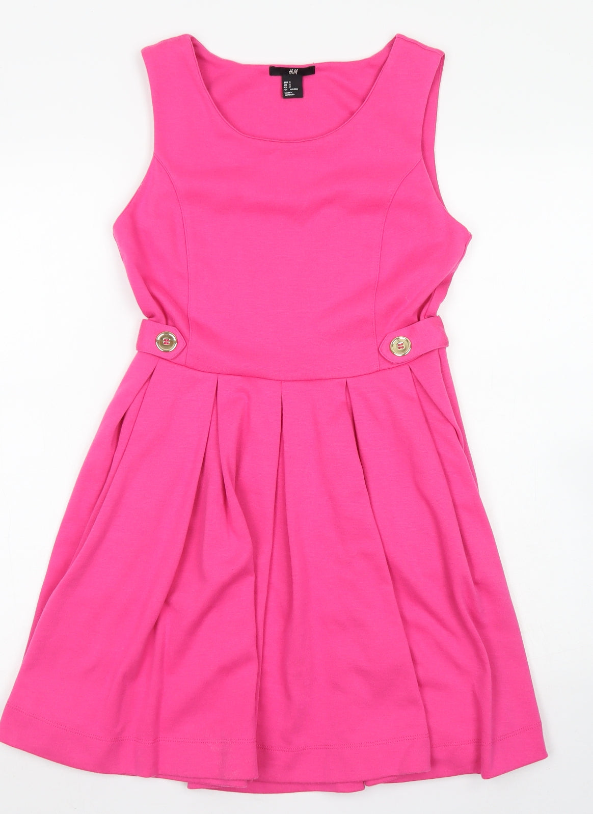 H&M Womens Pink  Polyester Skater Dress  Size S  Round Neck