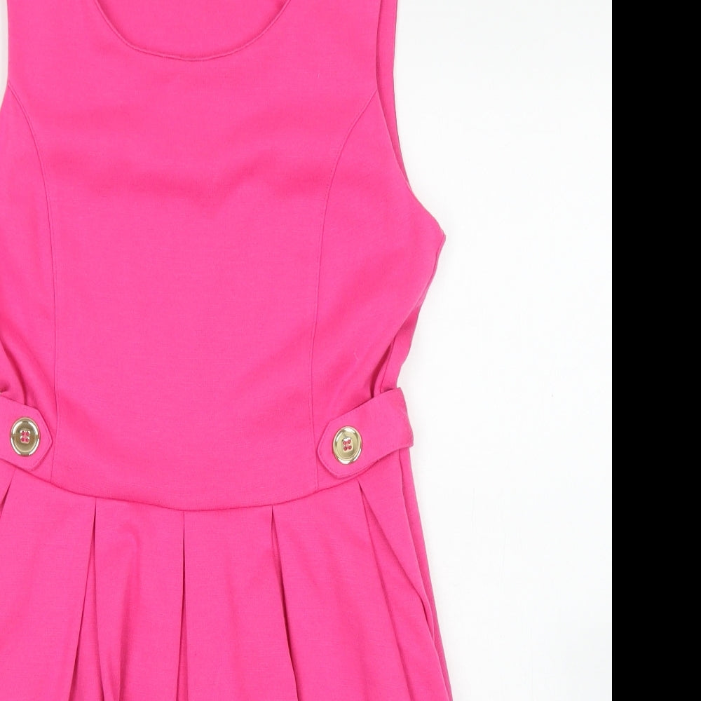 H&M Womens Pink  Polyester Skater Dress  Size S  Round Neck