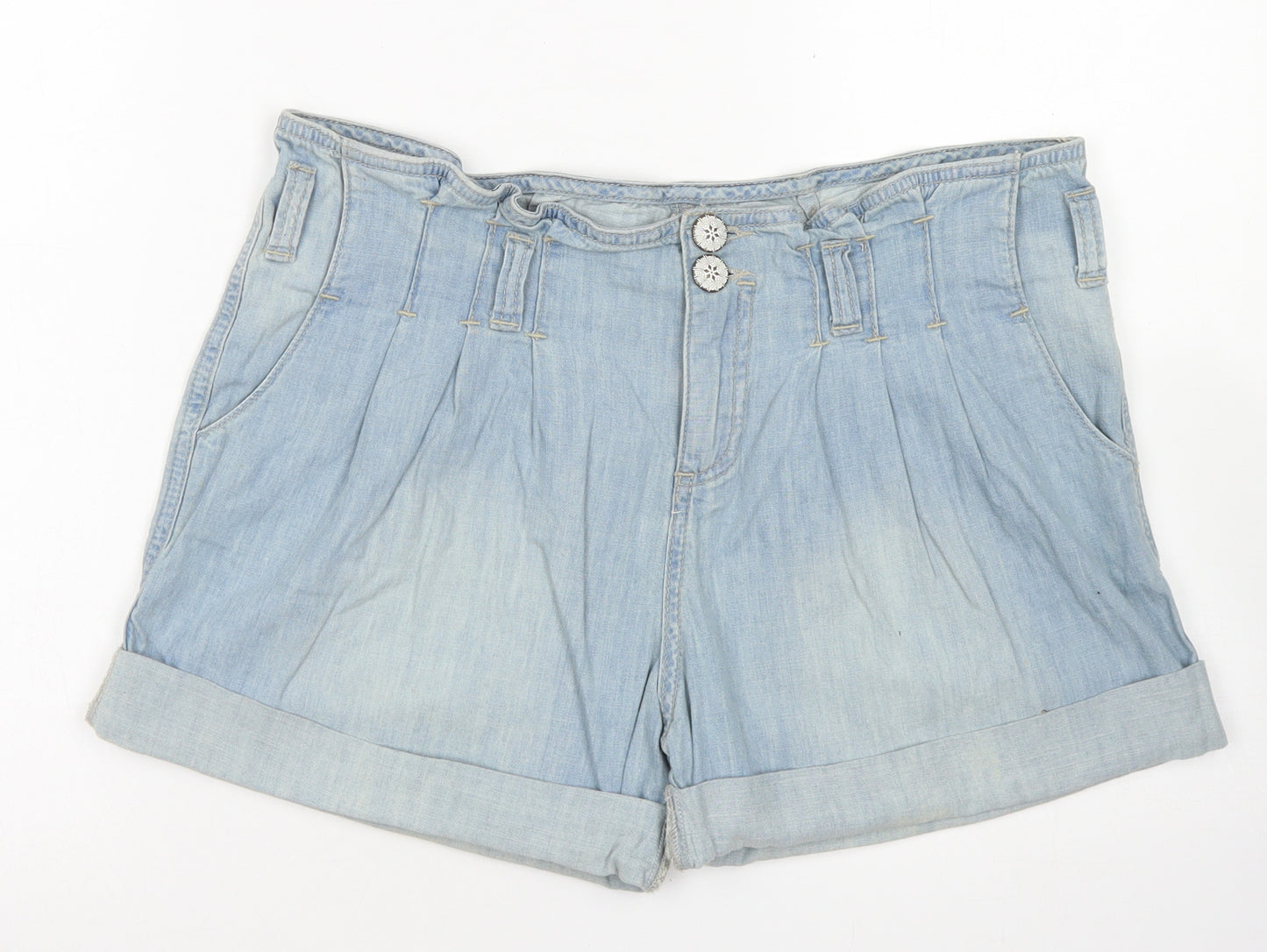 Yes Yes Womens Blue  Cotton Paperbag Shorts Size 12  Regular Button