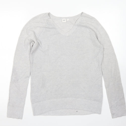Gap Womens Grey V-Neck  Cotton Pullover Jumper Size S