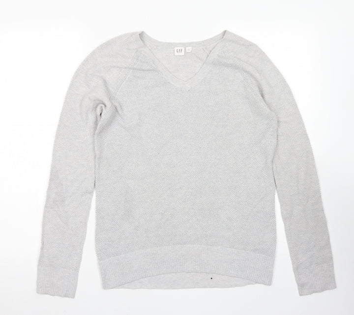 Gap Womens Grey V-Neck  Cotton Pullover Jumper Size S