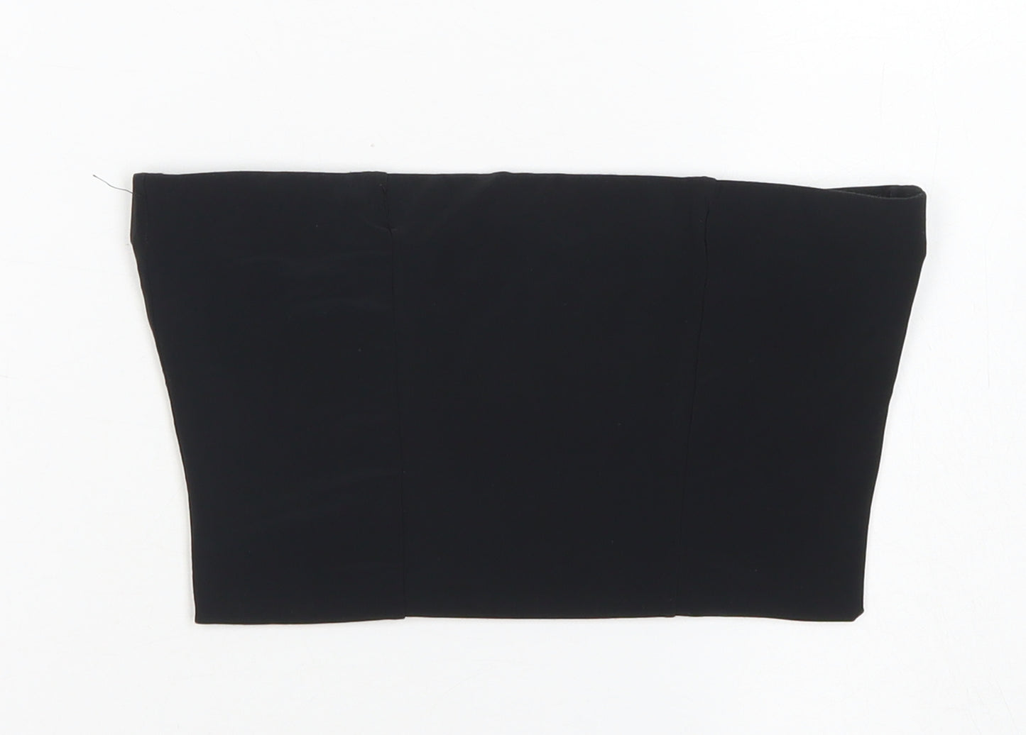 PRETTYLITTLETHING Womens Black  Polyester Cropped Blouse Size 6 Square Neck - Bandeau