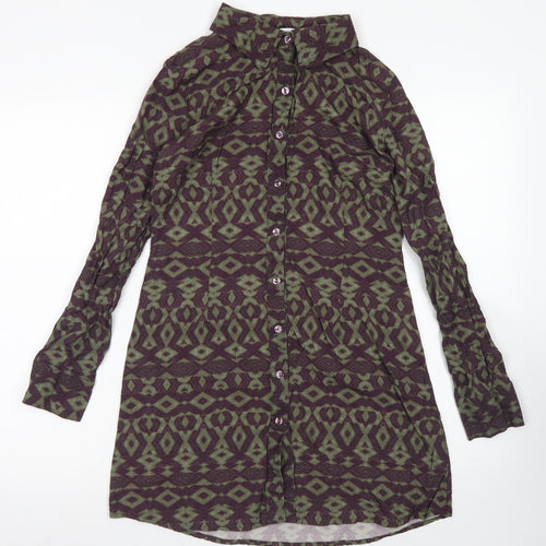 Ginger Soul Womens Purple Argyle/Diamond Viscose Shirt Dress  Size S  Collared Button