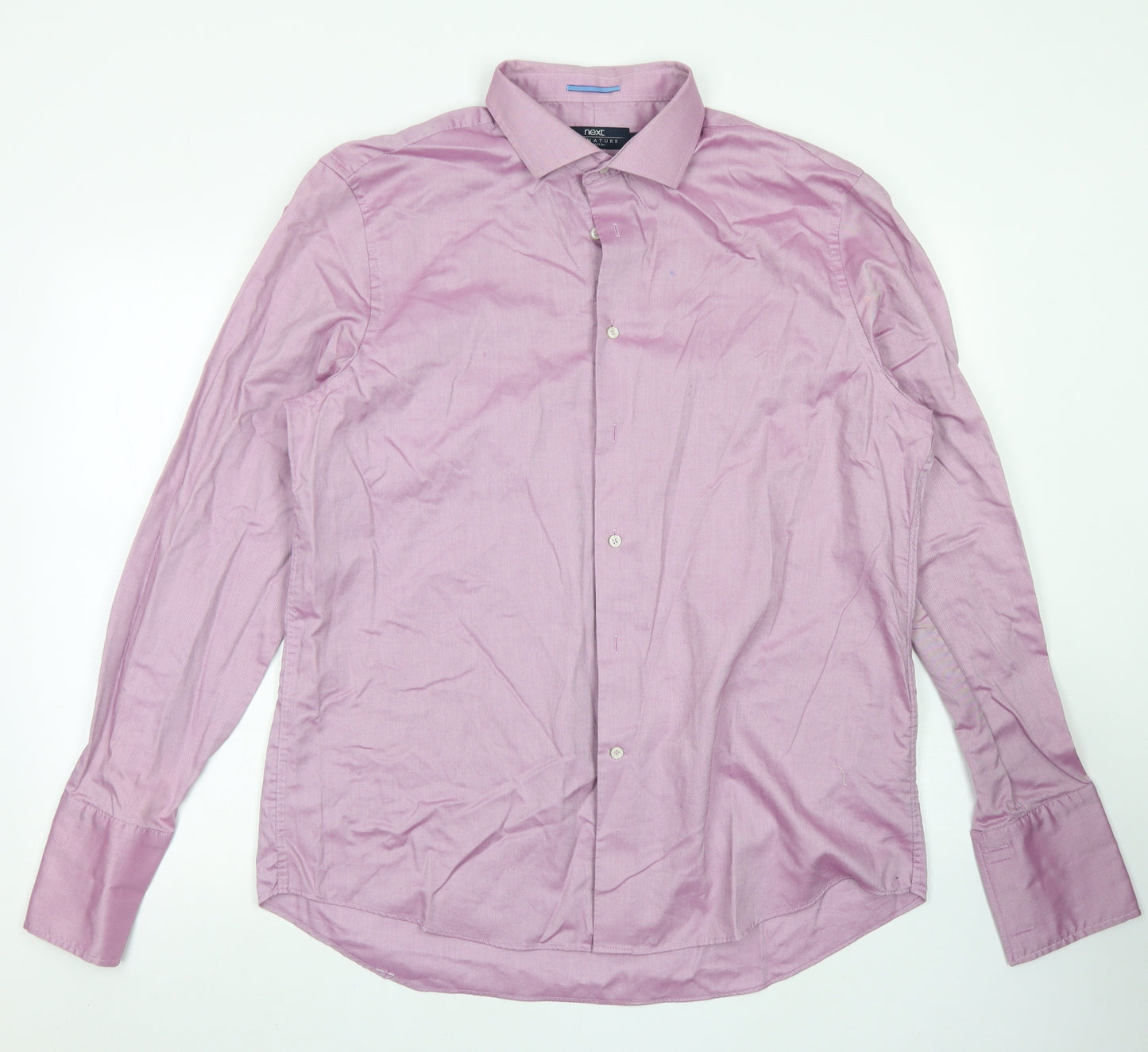 Next Signature Mens Purple  Cotton  Dress Shirt Size 17 Collared Button
