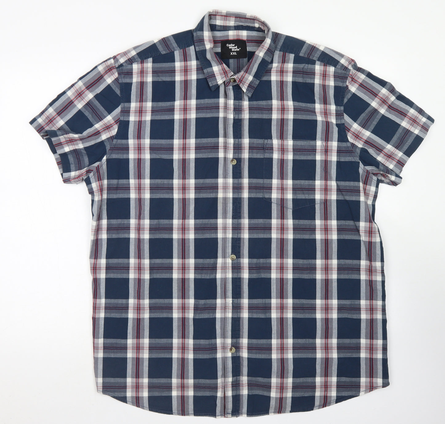 Cedar Wood State Mens Blue Plaid Cotton  Button-Up Size 2XL Collared Button - Chest Pocket