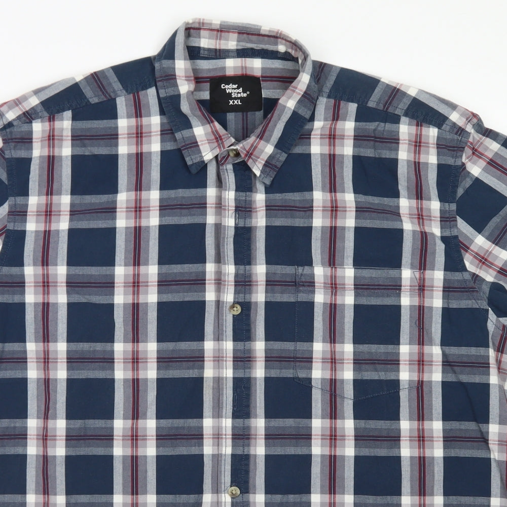 Cedar Wood State Mens Blue Plaid Cotton  Button-Up Size 2XL Collared Button - Chest Pocket