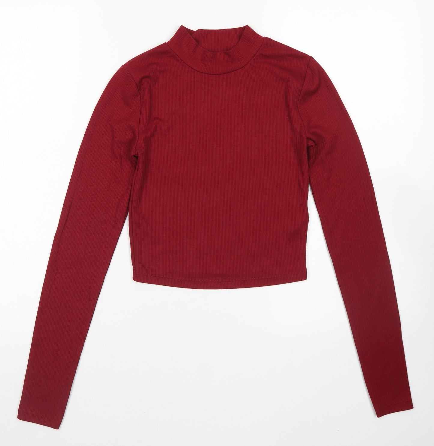 Primark Womens Red  Polyester Cropped T-Shirt Size XS High Neck - Ribbed